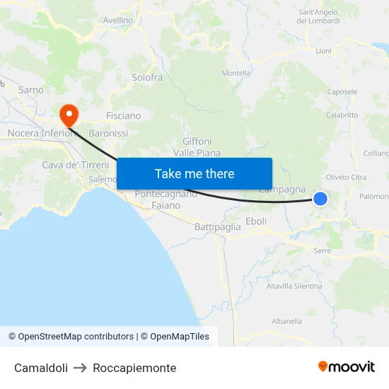 Camaldoli to Roccapiemonte map