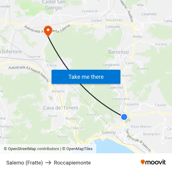 Salerno (Fratte) to Roccapiemonte map