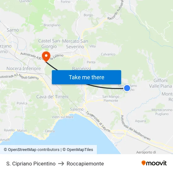 San Cipriano Picentino to Roccapiemonte map