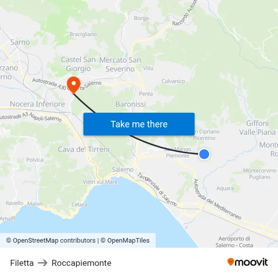 Filetta to Roccapiemonte map