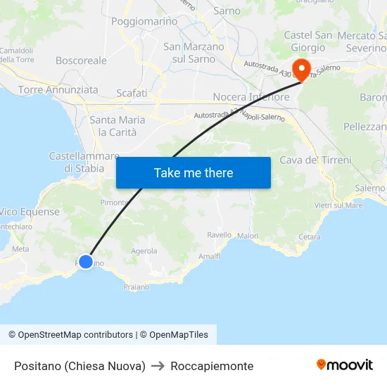Positano (New Church) to Roccapiemonte map