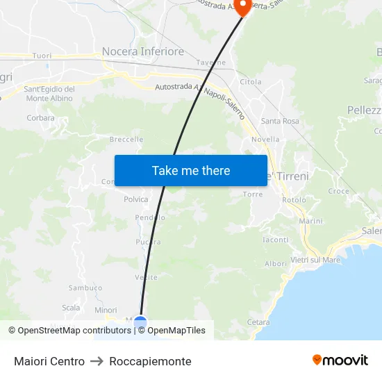 Maiori Center to Roccapiemonte map