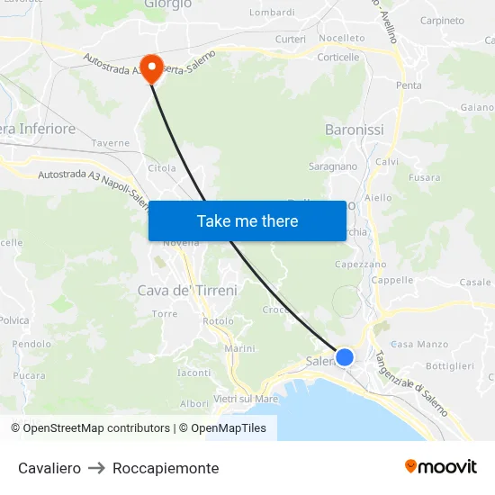 Cavaliero to Roccapiemonte map
