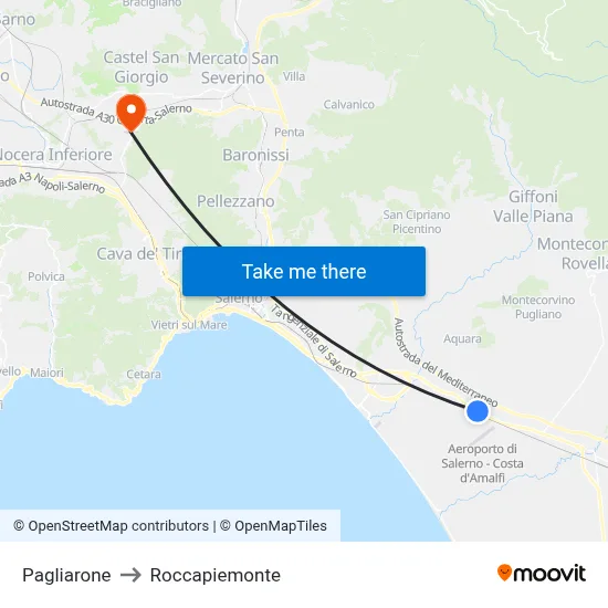 Pagliarone to Roccapiemonte map