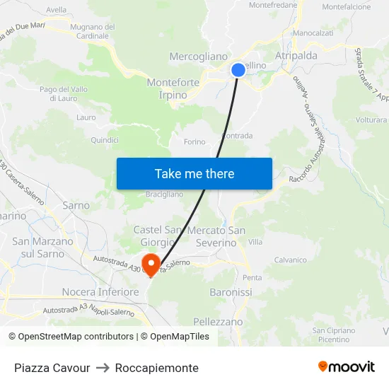 Cavour Square to Roccapiemonte map