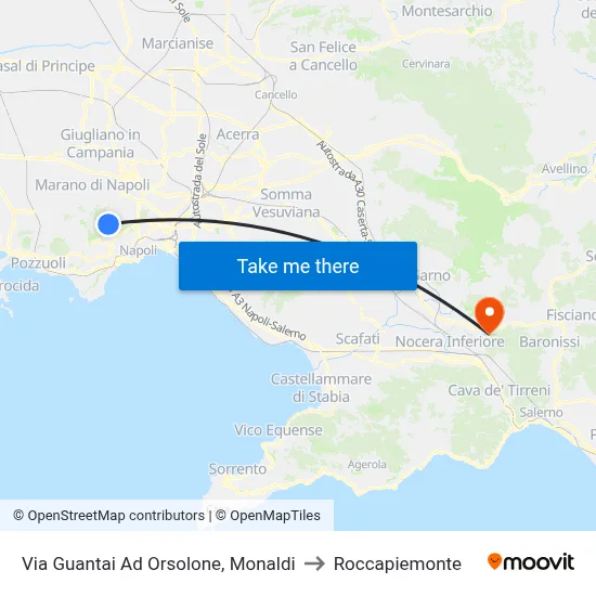 Via Guantai Ad Orsolone, Monaldi to Roccapiemonte map