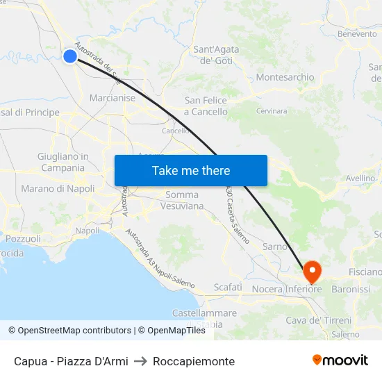 Capua - Piazza D'Armi to Roccapiemonte map