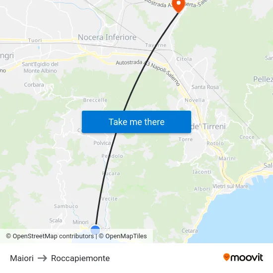 Maiori to Roccapiemonte map