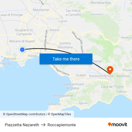 Nazareth Small Square to Roccapiemonte map