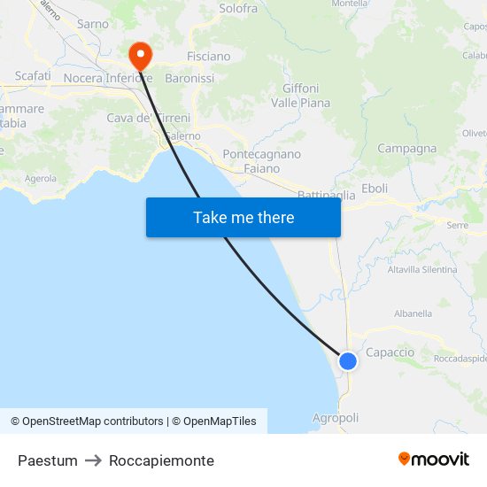 Paestum to Roccapiemonte map