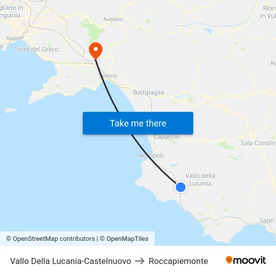 Vallo Della Lucania-Castelnuovo to Roccapiemonte map