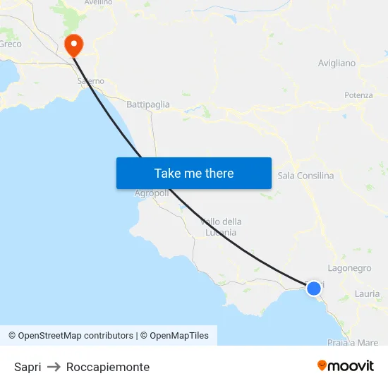Sapri to Roccapiemonte map