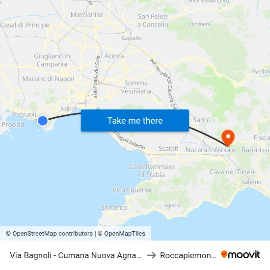 Via Bagnoli - New Cumana Agnano to Roccapiemonte map