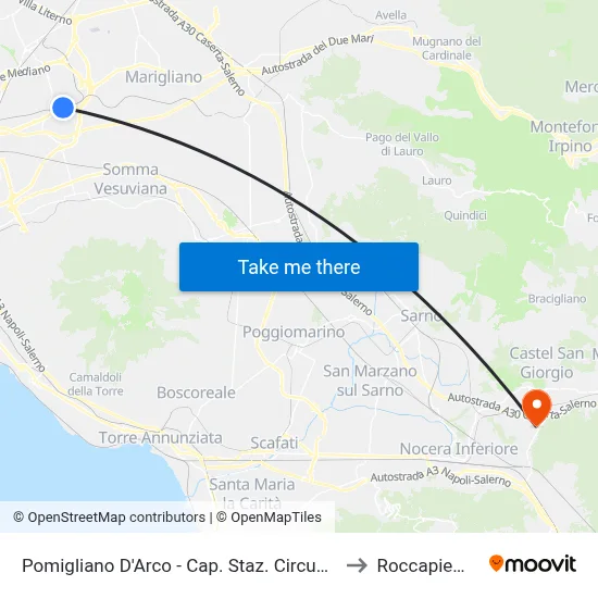 Pomigliano D'Arco - Circumvesuviana Station to Roccapiemonte map