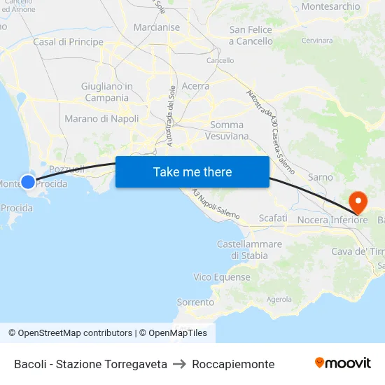 Bacoli - Torregaveta Station to Roccapiemonte map