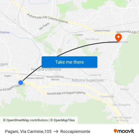 Pagani, Via Carmine, 105 to Roccapiemonte map
