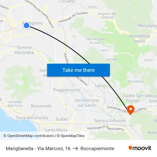 Mariglianella - Marconi Street, 16 to Roccapiemonte map