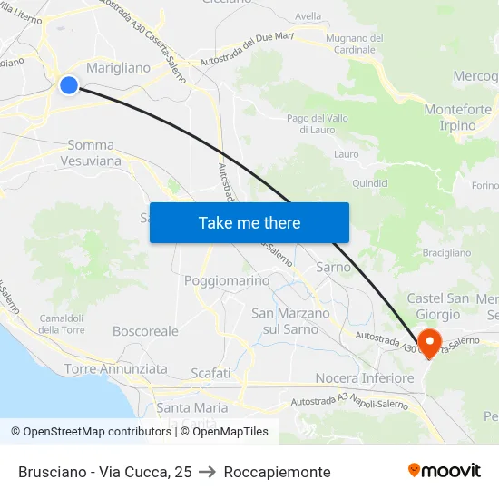 Brusciano - Via Cucca, 25 to Roccapiemonte map
