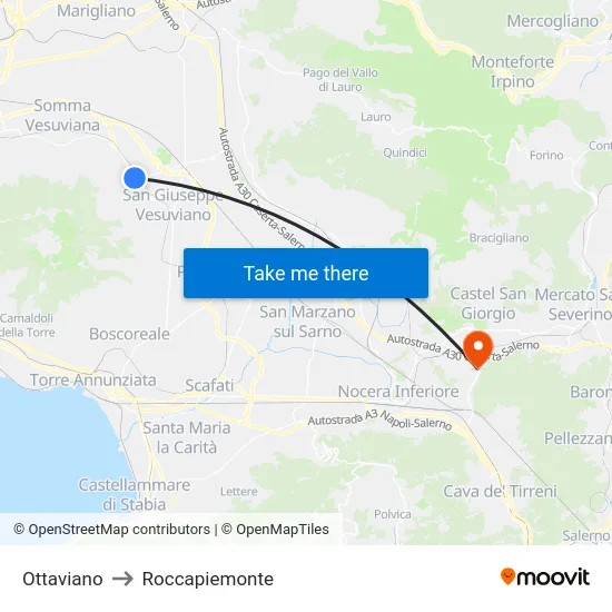 Ottaviano to Roccapiemonte map