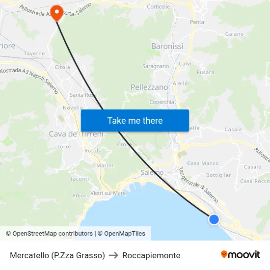 Mercatello (Grasso Square) to Roccapiemonte map