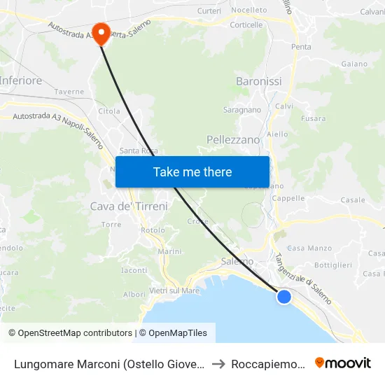 Lungomare Marconi (Ostello Gioventù) to Roccapiemonte map