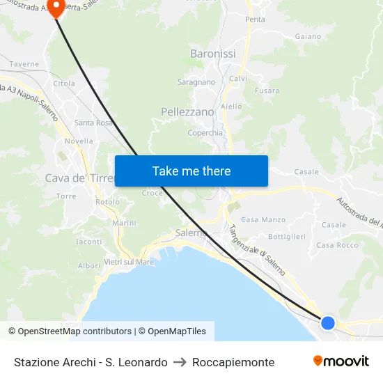 Arechi Station - S. Leonardo to Roccapiemonte map