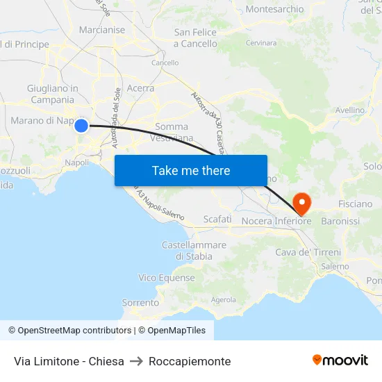 Via Limitone - Chiesa to Roccapiemonte map
