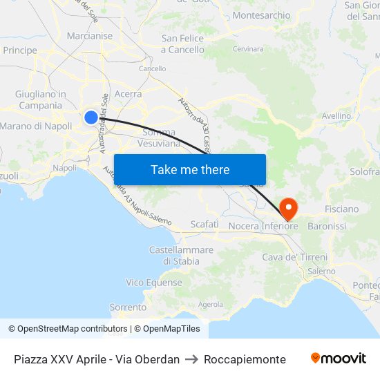 Piazza XXV Aprile - Via Oberdan to Roccapiemonte map