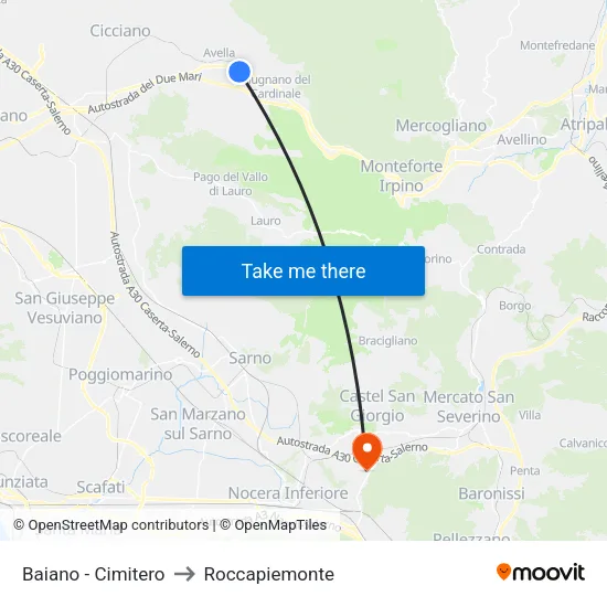 Baiano - Cimitero to Roccapiemonte map