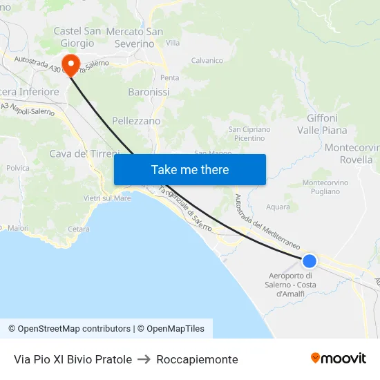 Pio XI Street Pratole Junction to Roccapiemonte map