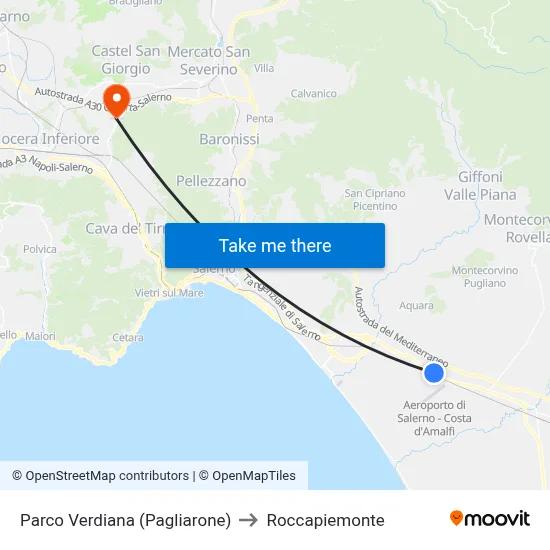Verdiana Park (Pagliarone) to Roccapiemonte map