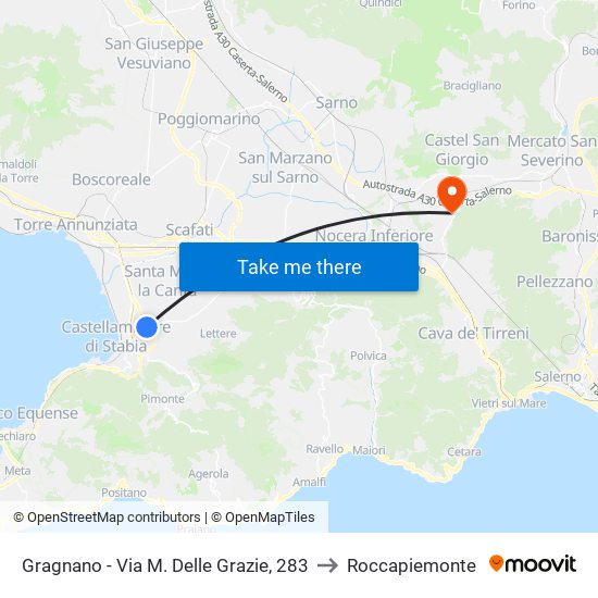 Gragnano - Via M. Delle Grazie, 283 to Roccapiemonte map