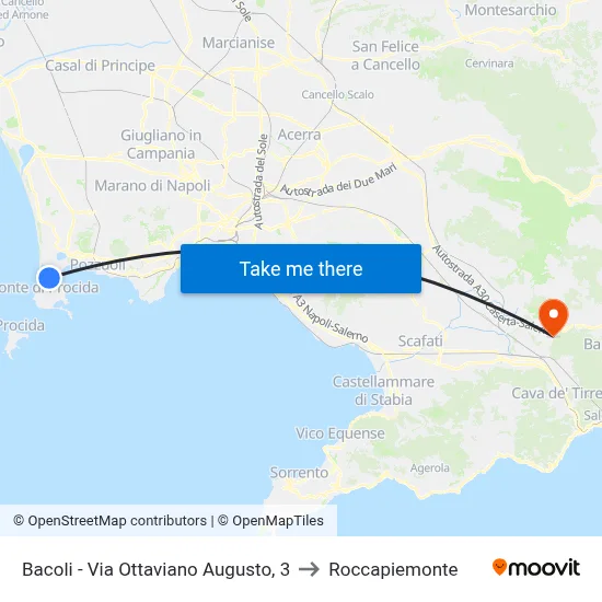 Bacoli - Via Ottaviano Augusto, 3 to Roccapiemonte map