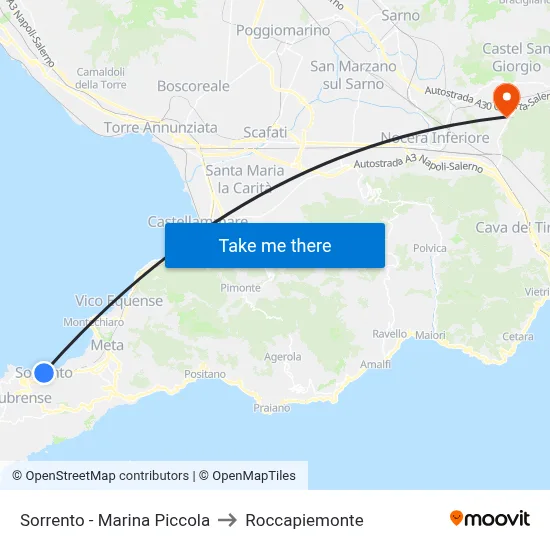 Sorrento - Marina Piccola to Roccapiemonte map