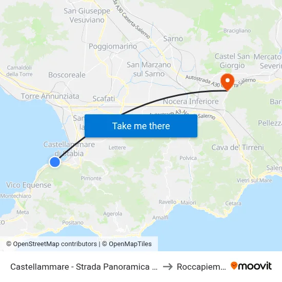 Castellammare - Panoramic Road (Pozzano) to Roccapiemonte map