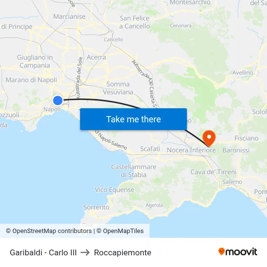 Garibaldi - Carlo III to Roccapiemonte map