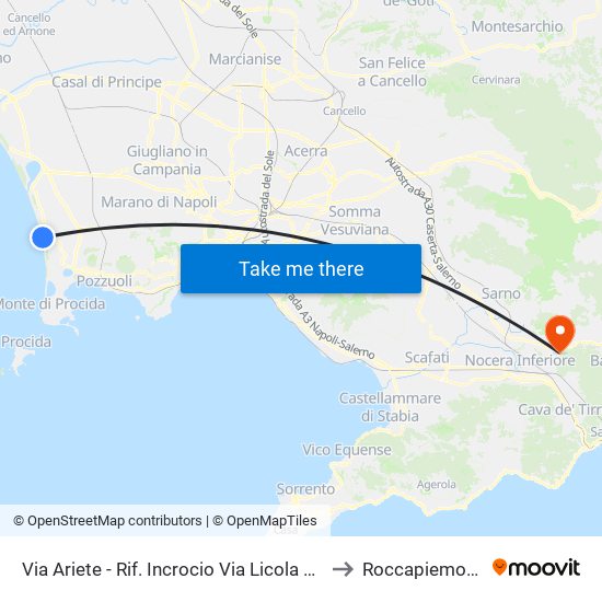 Via Ariete - Rif. Incrocio Via Licola Mare to Roccapiemonte map