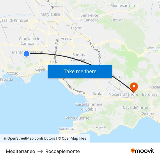 Mediterranean to Roccapiemonte map
