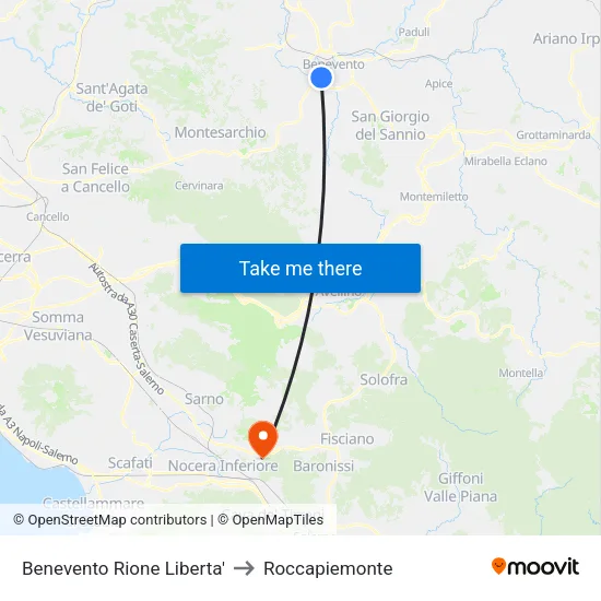 Benevento Rione Liberta' to Roccapiemonte map