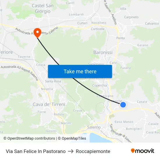 Via San Felice In Pastorano to Roccapiemonte map