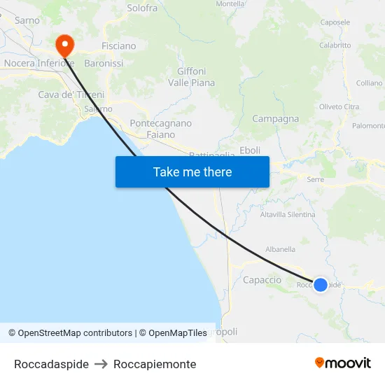 Roccadaspide to Roccapiemonte map