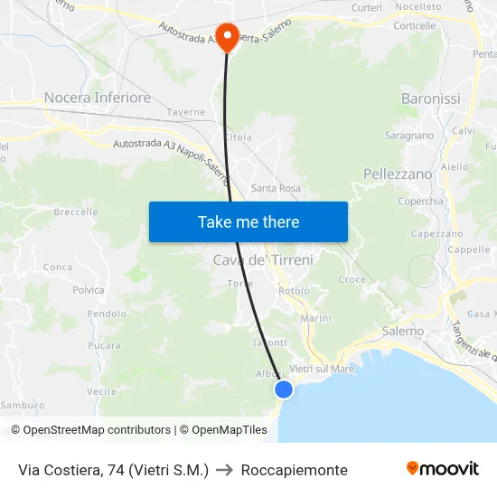 Coastal Road, 74 (Vietri S.M.) to Roccapiemonte map