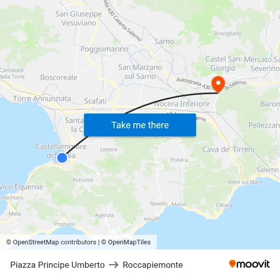 Prince Umberto Square to Roccapiemonte map