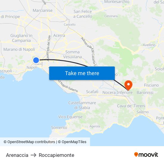 Arenaccia to Roccapiemonte map