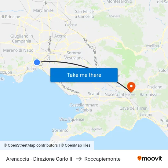 Arenaccia - Towards Carlo III to Roccapiemonte map