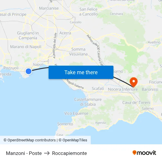 Manzoni - Post Office to Roccapiemonte map