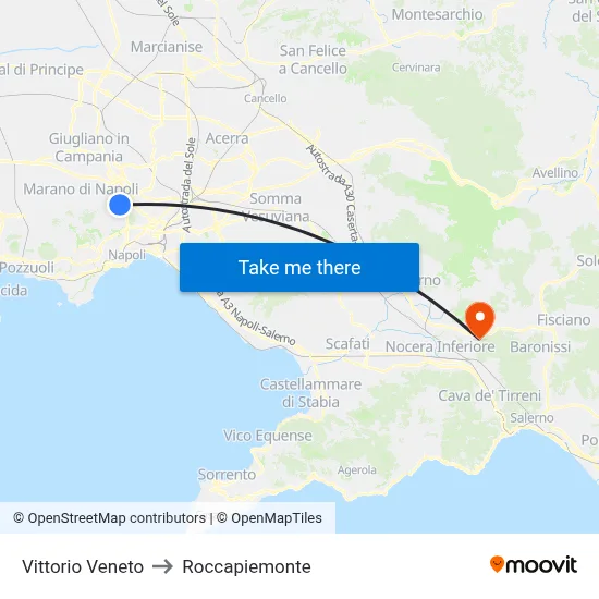 Vittorio Veneto to Roccapiemonte map