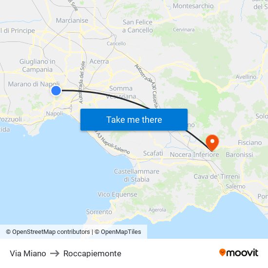 Via Miano to Roccapiemonte map
