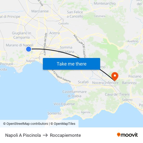 Napoli A Piscinola to Roccapiemonte map