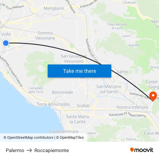 Palermo to Roccapiemonte map